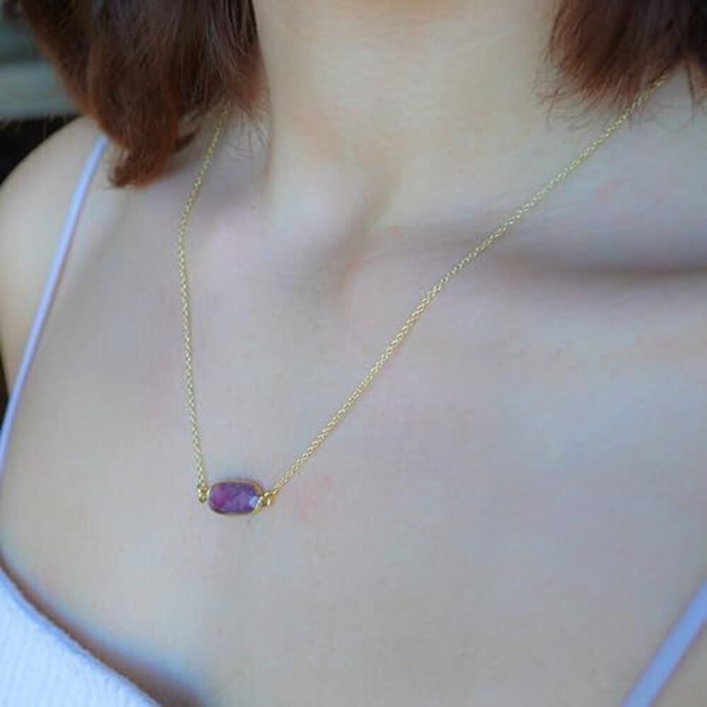 2734 Amethyst Necklace , Premium Gold Oval Necklaces - Tarnish Free 18K - Picture 3 of 8